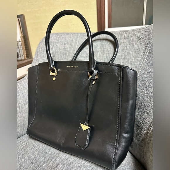 Michael Kors Black Leather Satchel Shoulder Bag Crossbody Purse Benning New - Picture 3 of 9